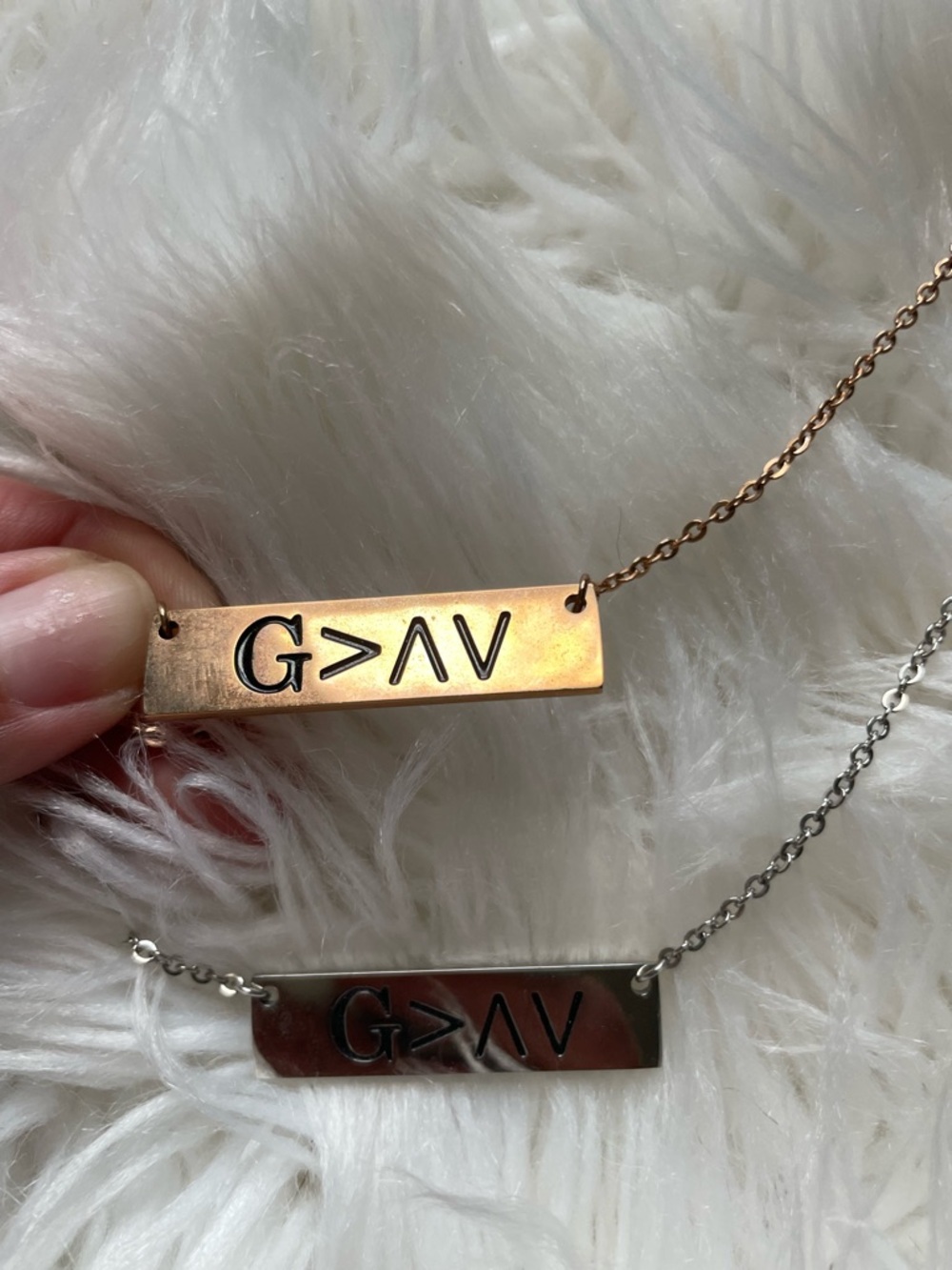G>ΛV Engraved Bar Necklace - Gold and Silver